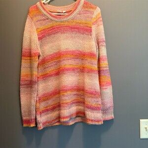 GAP Sweater Womens Size M Pink Orange Purple Ombre Stripe Crewneck Tunic